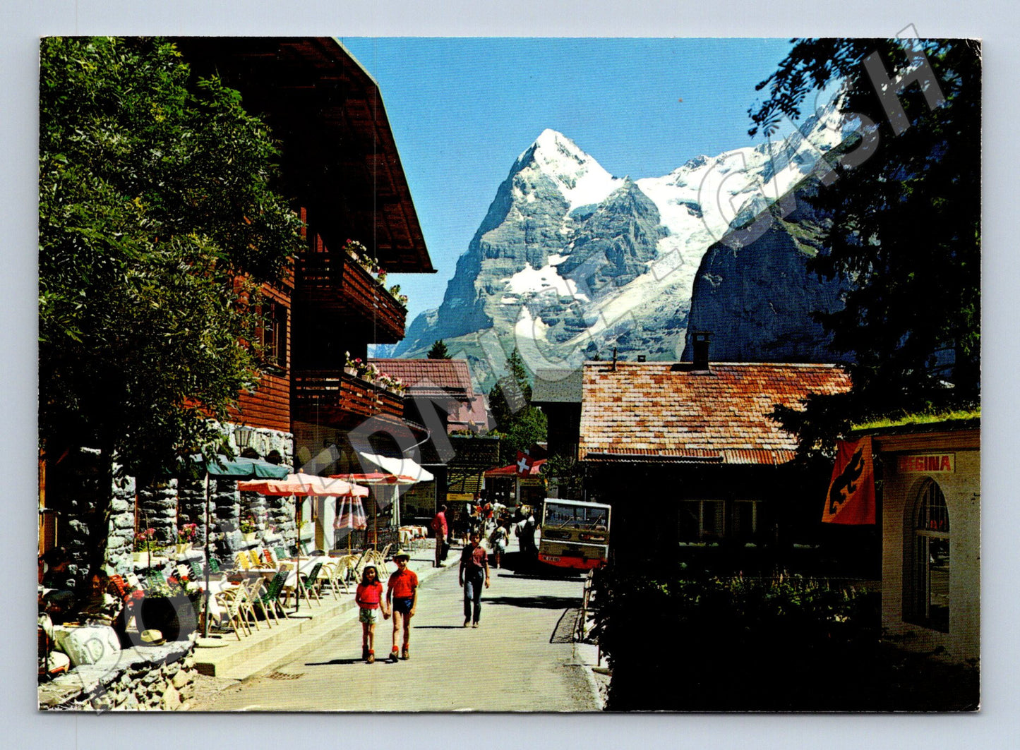 Pohlednice Švýcarsko Mürren Eiger Dorfstrasse 1985 (M31815)
