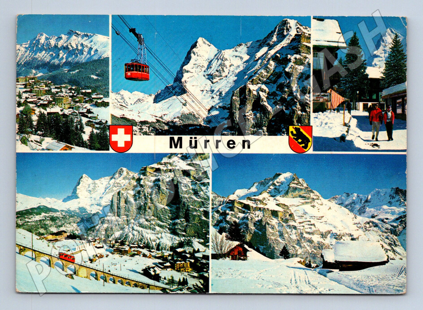 Pohlednice Švýcarsko Mürren zasněžené Alpy lanovka 1978 (M31816)