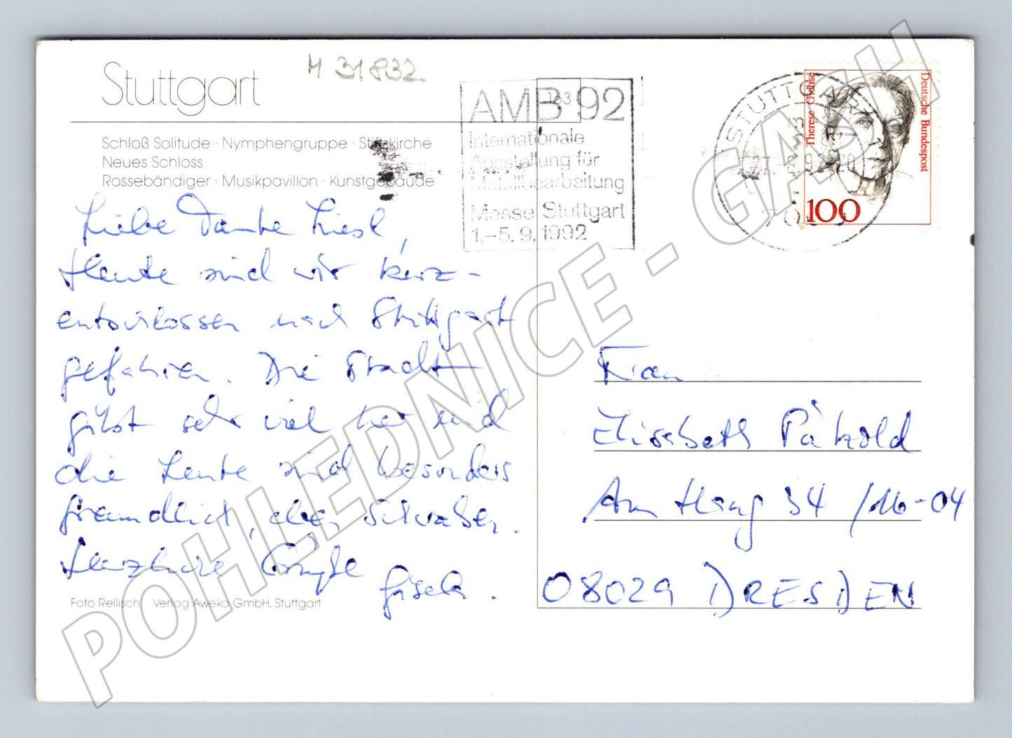 Pohlednice Německo Stuttgart koláž památek 1992 (M31832)