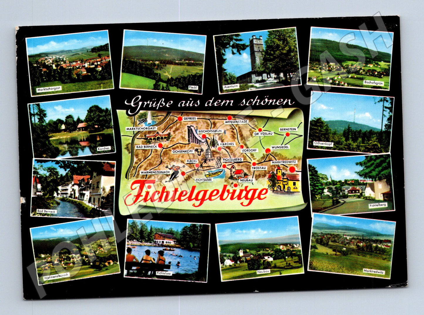 Pohlednice Německo Fichtelgebirge mapa a místa 1991 (M31841)