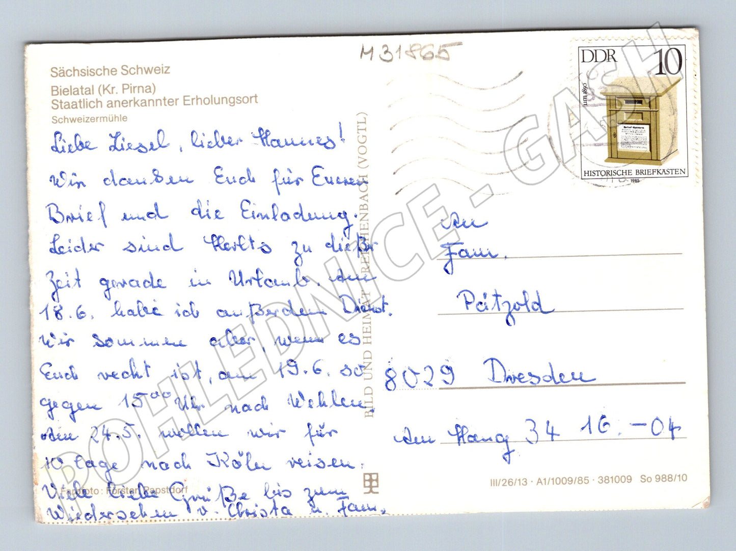Pohlednice Německo Sächsische Schweiz Bielatal 1985 (M31865)