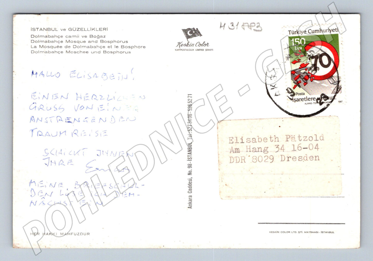 Pohlednice Turecko Istanbul Dolmabahçe mešita 1987 (M31883)