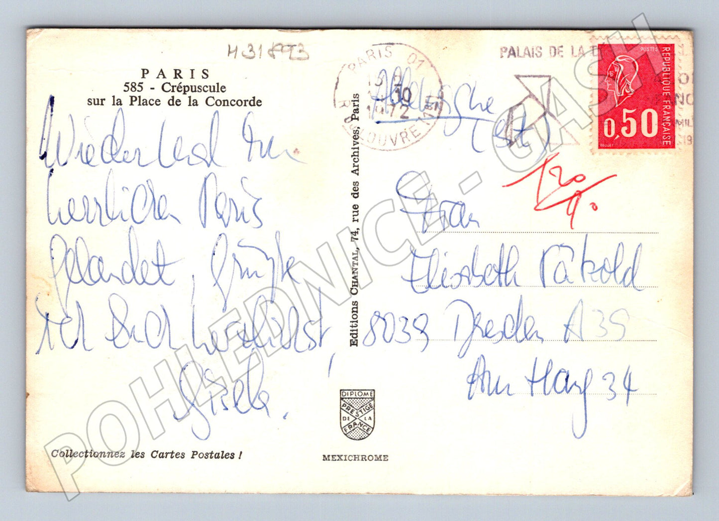 Francie Paříž Place de la Concorde, Eiffelova věž 1960 (M31893)