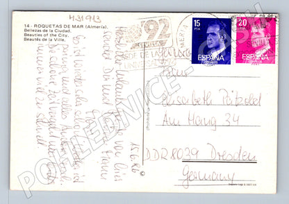 Pohlednice Španělsko Roquetas de Mar město a pláž 1992 (M31913)