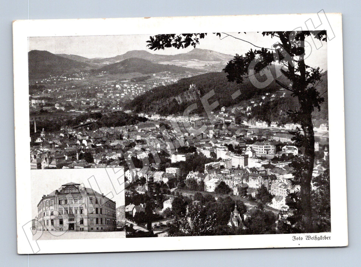 Pohlednice Děčín panorama a škola 1936 (M31925)