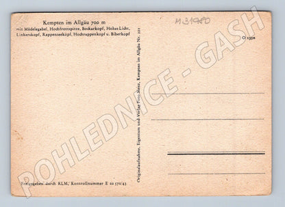 Pohlednice Německo Kempten im Allgäu město s horami 1943 (M31980)