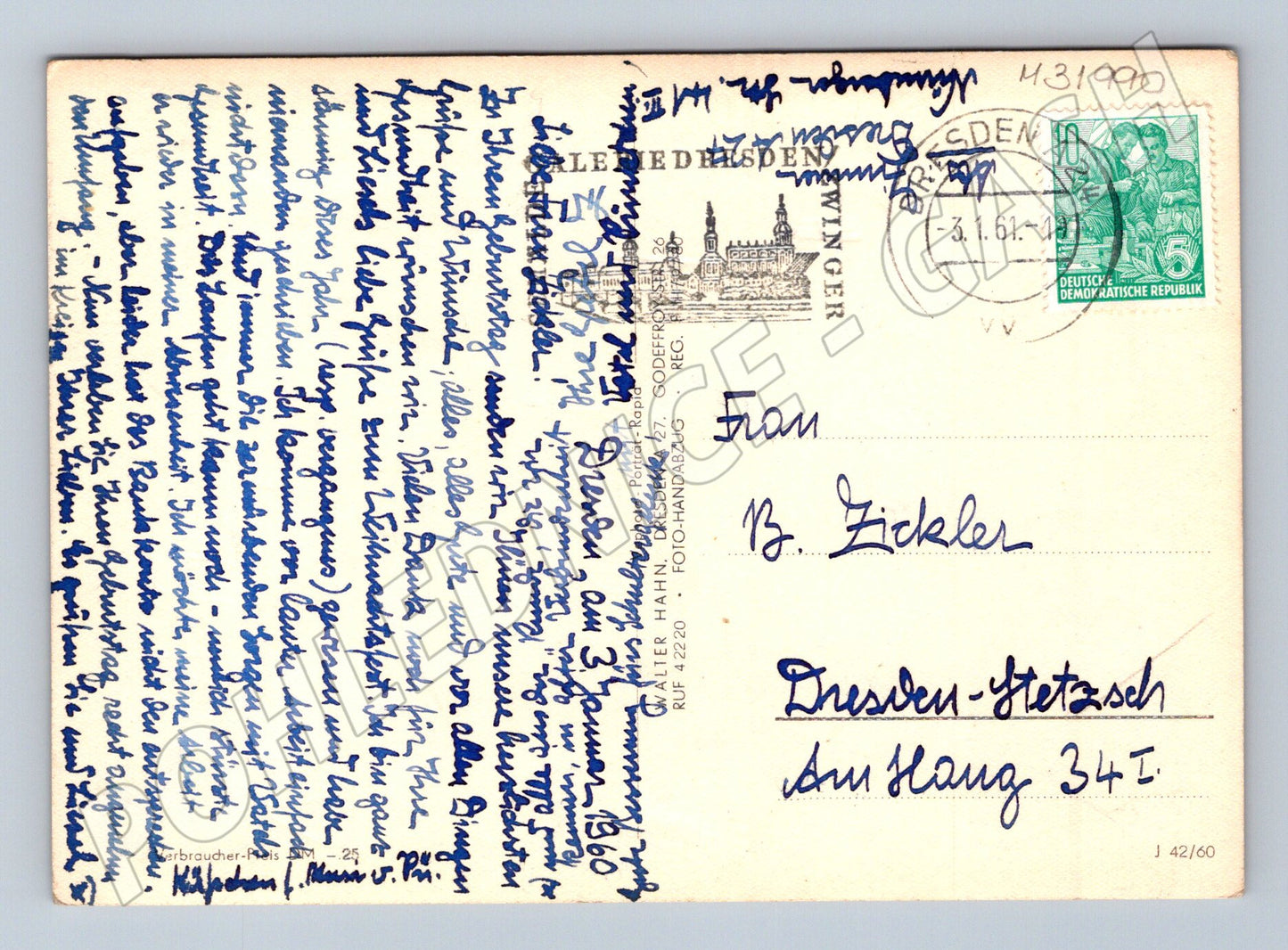 Pohlednice Německo zasněžená krajina s budovou 1961 (M31990)