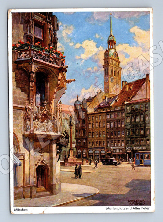 Pohlednice Německo Mnichov Marienplatz Alter Peter 1943 (M32034)