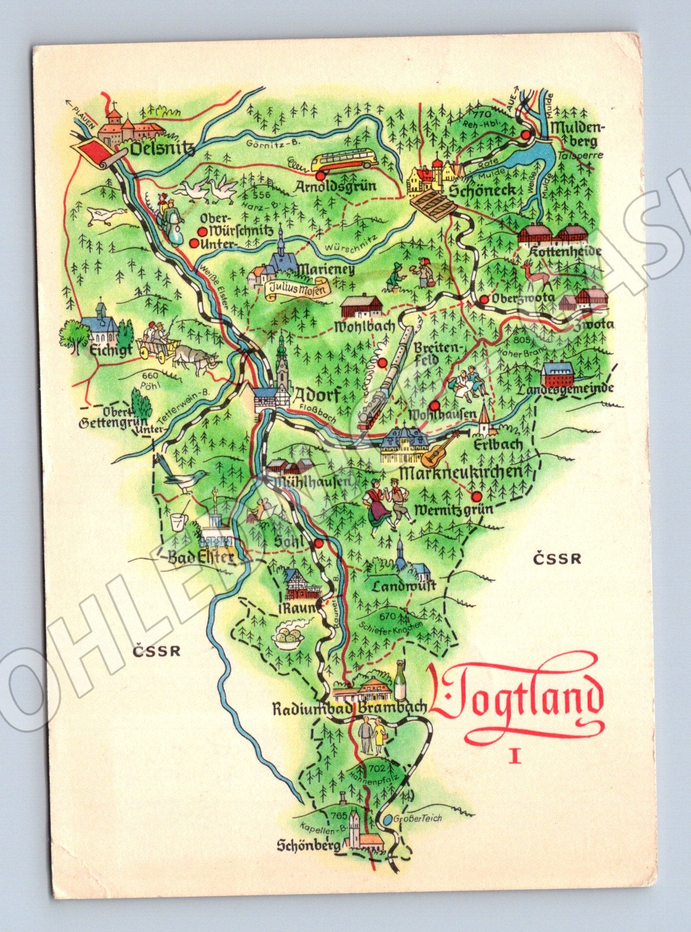 Pohlednice Vogtland mapa ČSSR 1975 (M32036)
