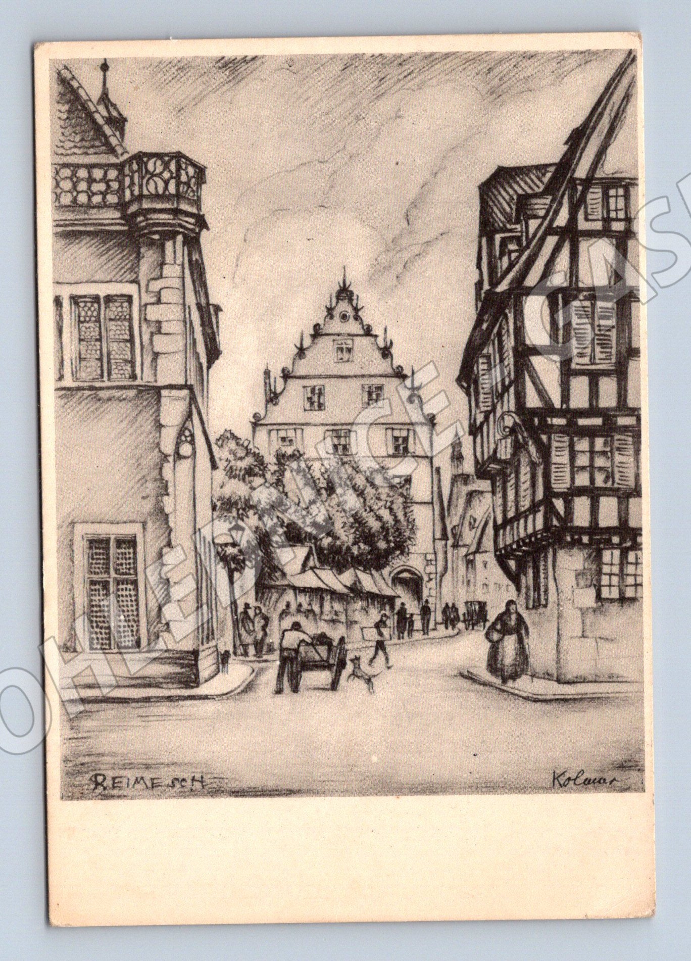 Pohlednice Francie Kolmar Marktplatz gotické domy (M32037)