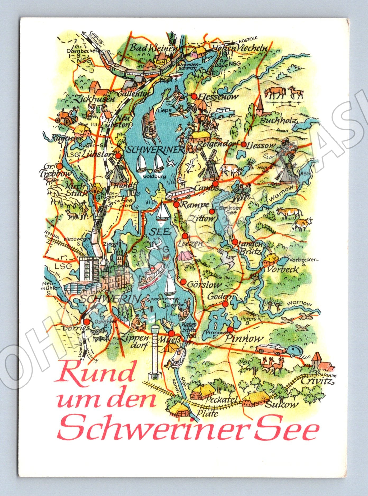Pohlednice Německo Schweriner See mapa (M32042)