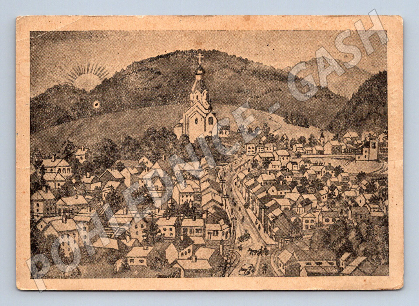 Pohlednice Slovensko Laborec kostel a město 1948 (M32045)