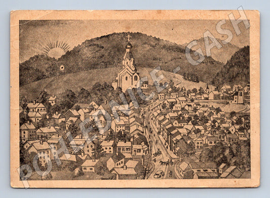 Pohlednice Slovensko Laborec kostel a město 1948 (M32045)