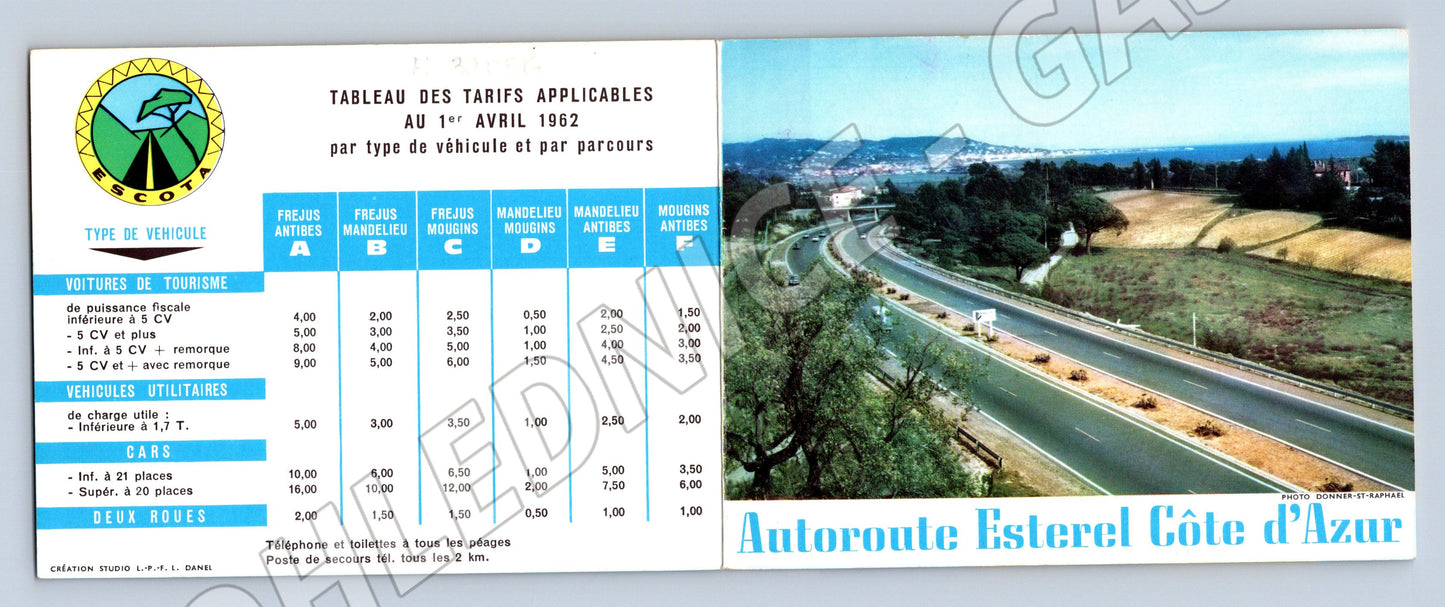 Pohlednice Francie Autoroute Esterel Côte d'Azur tarify 1962 (M32056)