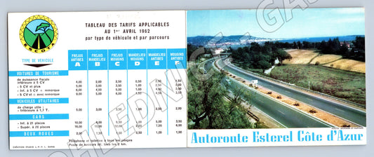 Pohlednice Francie Autoroute Esterel Côte d'Azur tarify 1962 (M32056)