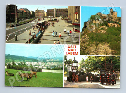 Pohlednice Ústí nad Labem koláž s náměstím a hradem 1990 (M32068)