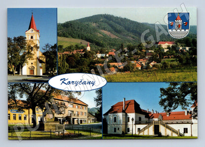 Pohlednice Koryčany kostel zámek celkový pohled 2004 (M32082)