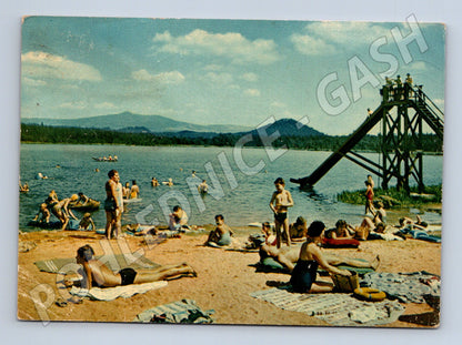 Pohlednice Hamr na Jezeře pláž tobogán 1957 (M32085)