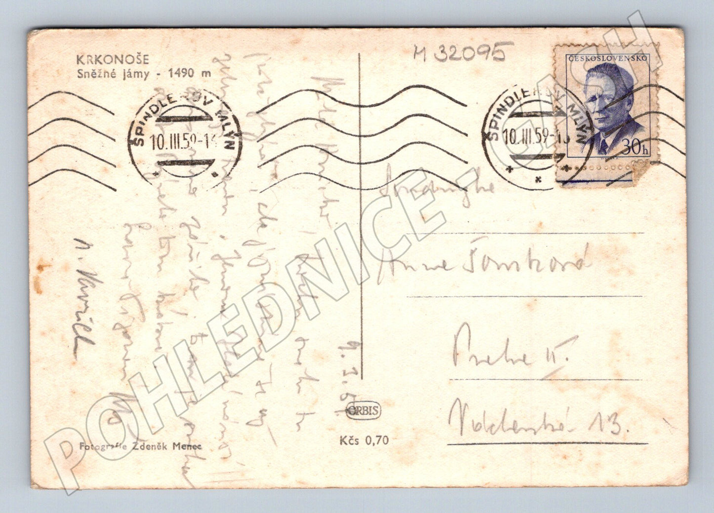 Pohlednice Krkonoše Sněžné jámy zimní scéna 1959 (M32095)