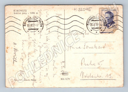 Pohlednice Krkonoše Sněžné jámy zimní scéna 1959 (M32095)