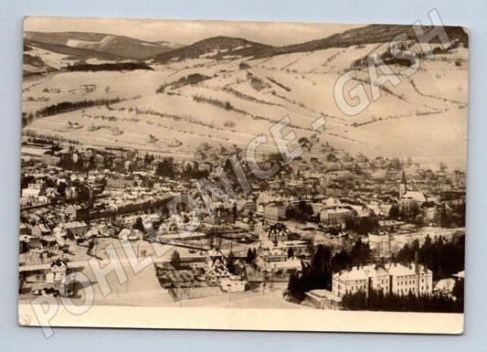 Pohlednice Jeseník panorama města zasněžená krajina 1953 (M32107)