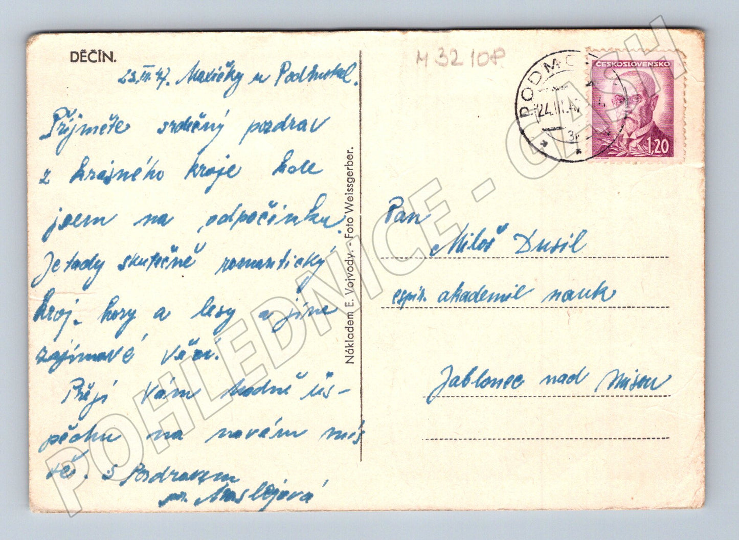 Pohlednice Děčín zámek Labe 1947 (M32108)