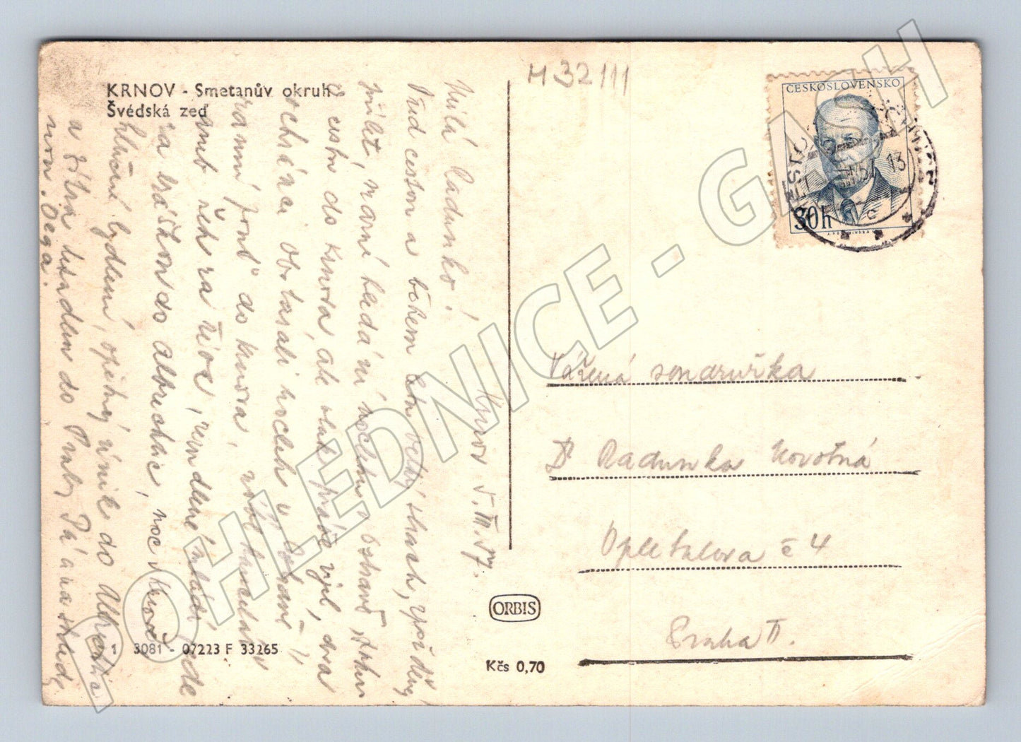 Pohlednice Krnov Smetanův okruh Švédská zeď 1947 (M32111)