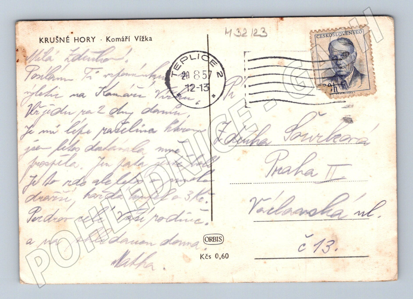 Pohlednice Krušné hory Komáří Vížka 1957 (M32123)