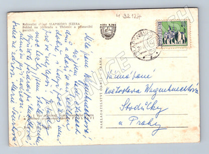 Pohlednice Slapské jezero přehrada Třebenice parníky 1955 (M32124)