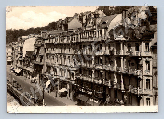 Pohlednice Karlovy Vary Křižová ulice Hotel Astoria 1939 (M32139)