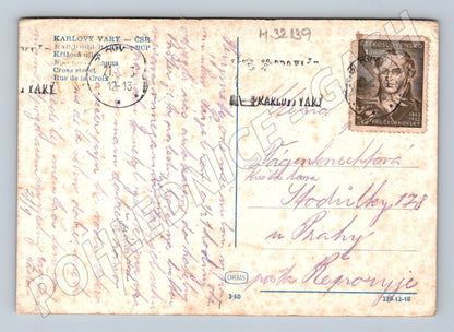 Pohlednice Karlovy Vary Křižová ulice Hotel Astoria 1939 (M32139)