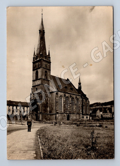 Pohlednice Ústí nad Labem kostel se šikmou věží 1959 (M32143)