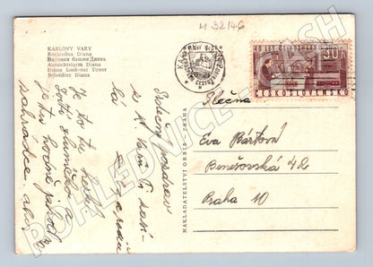 Pohlednice Karlovy Vary rozhledna Diana 1938 (M32146)