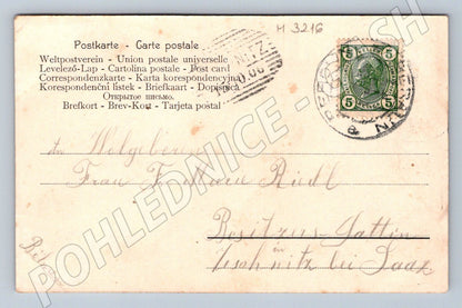 Pohlednice muži a sud pivní motiv 5 Heller (M3216)