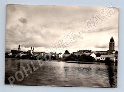 Pohlednice Telč panorama města s rybníkem 1948 (M32174)