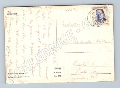 Pohlednice Telč panorama města s rybníkem 1948 (M32174)