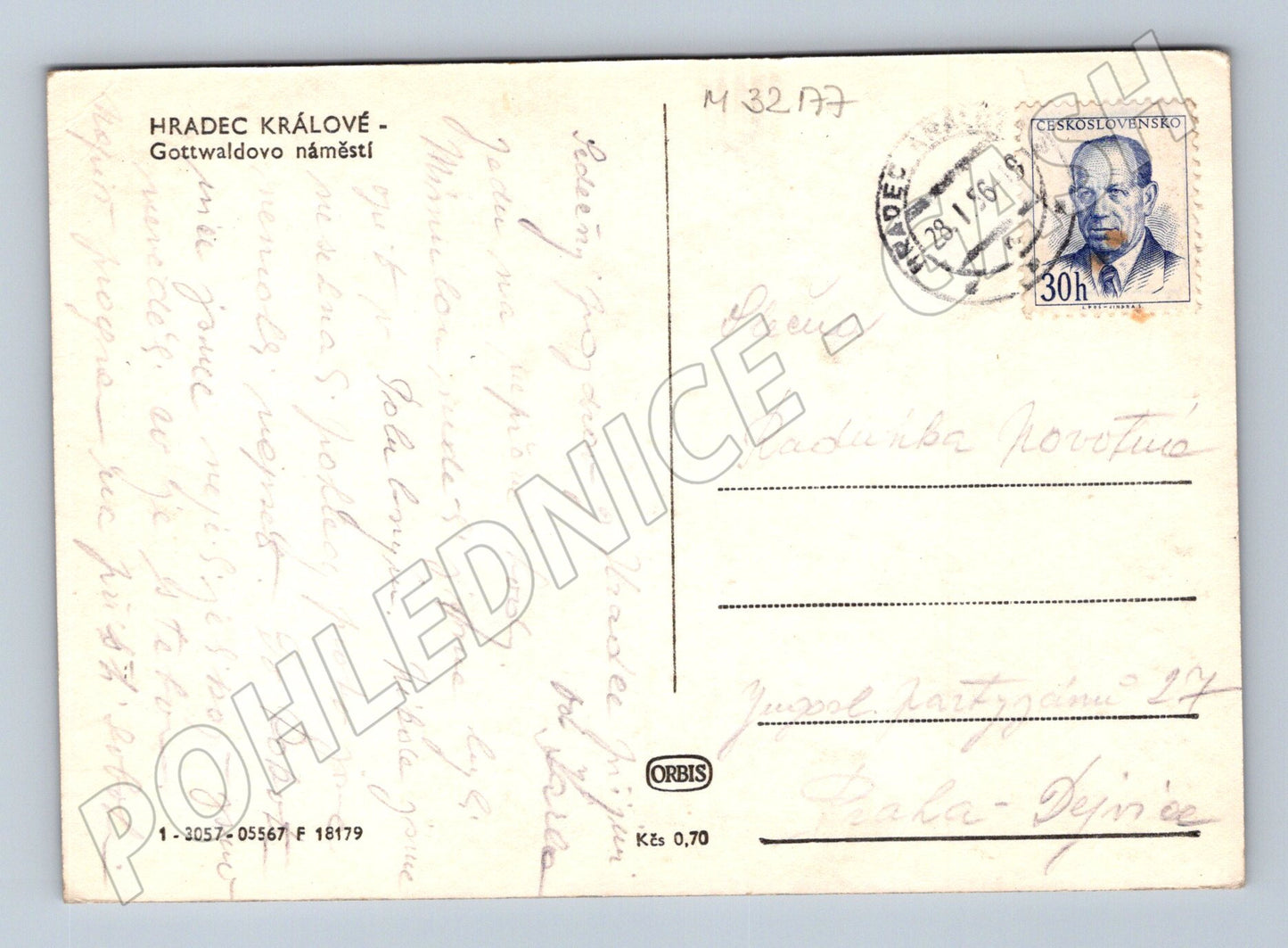 Pohlednice Hradec Králové Gottwaldovo náměstí 1956 (M32177)