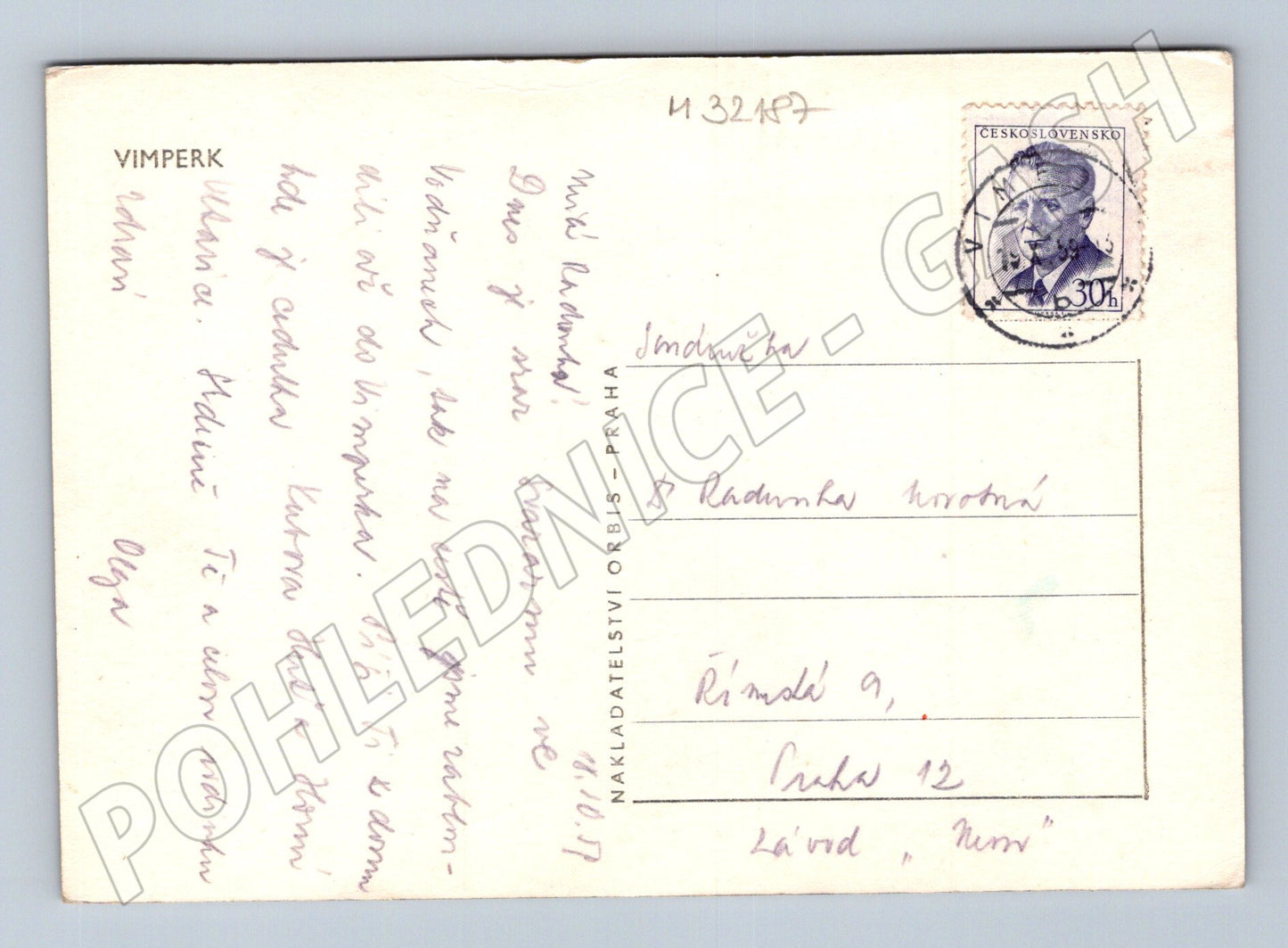 Pohlednice Vimperk pohled na město a zámek 1957 (M32187)