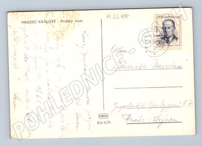 Pohlednice Hradec Králové Pražský most panorama 1951 (M32188)