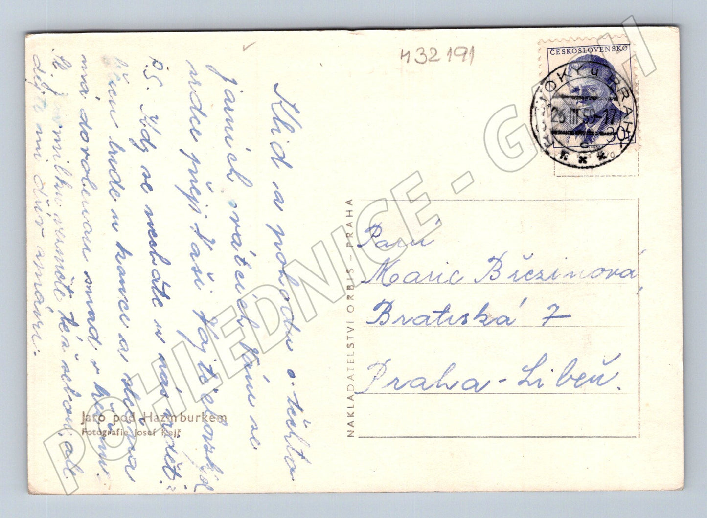 Pohlednice Jaro pod Hazmburkem ovce Velikonoce 1957 (M32191)