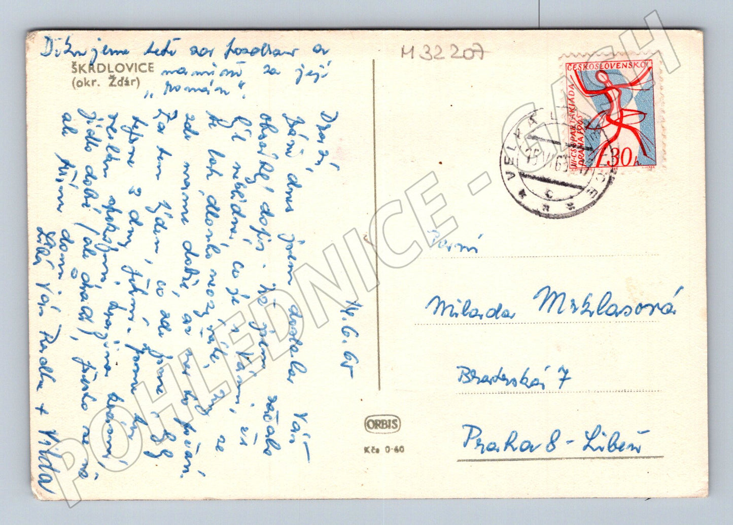 Pohlednice Škrdlovice krajina s obcí 1965 (M32207)