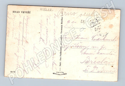 Pohlednice hrad Veveří letecký pohled historická (M3222)