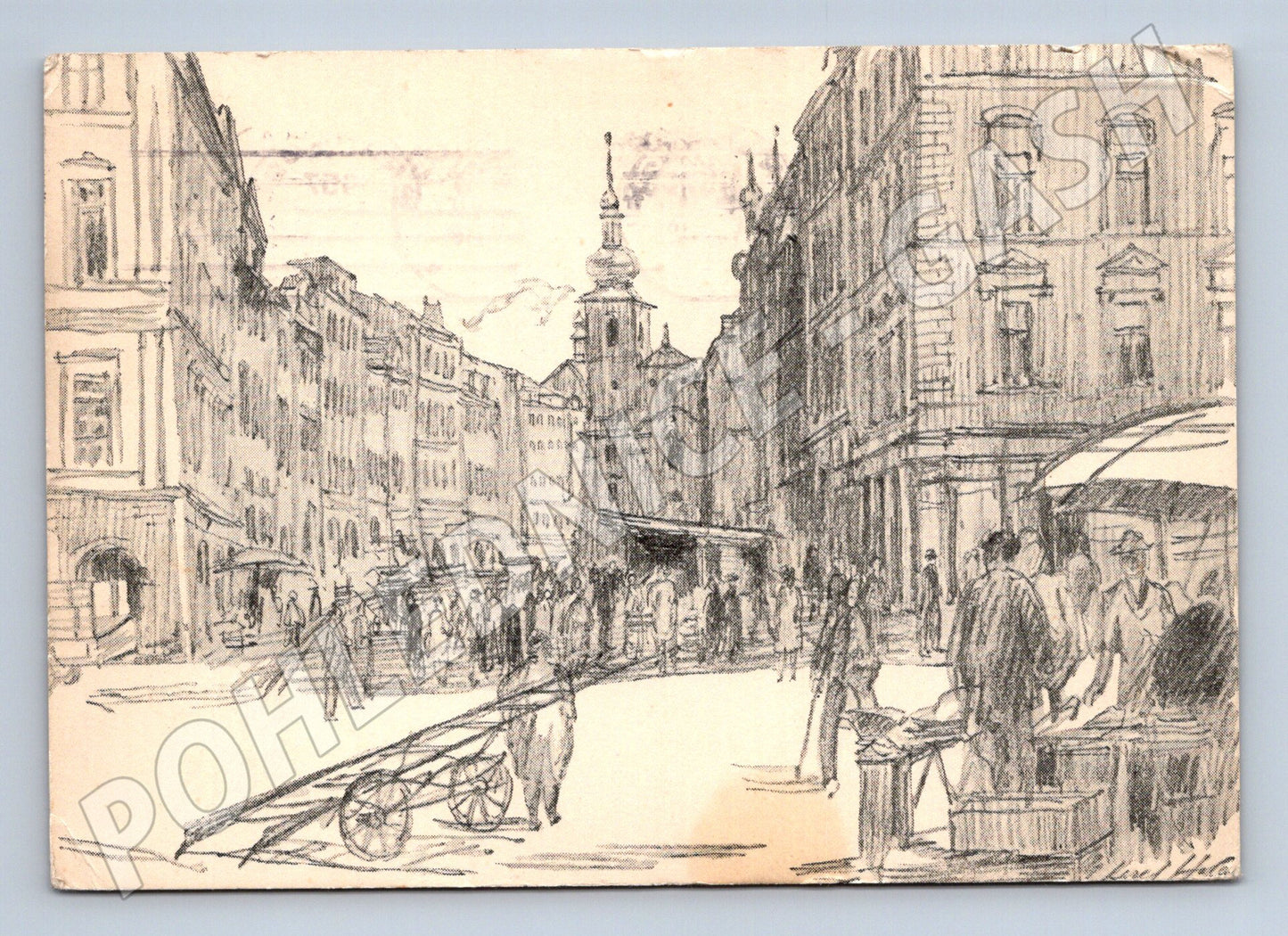 Pohlednice Praha Uhelný trh kresba 1957 (M32227)