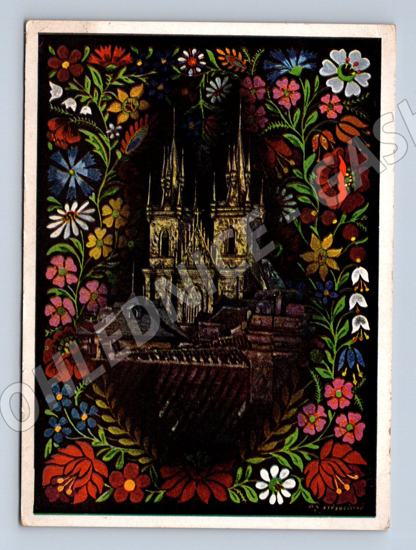 Pohlednice Gotická stavba a lidový ornament (M32230)