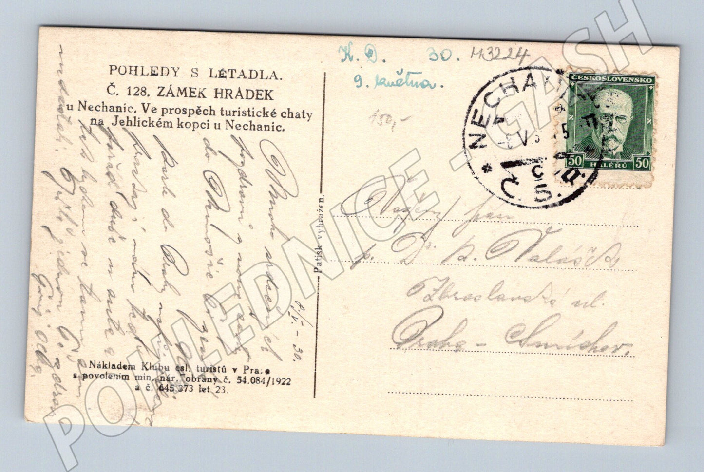 Pohlednice zámek Hrádek u Nechanic 1924 (M3224)