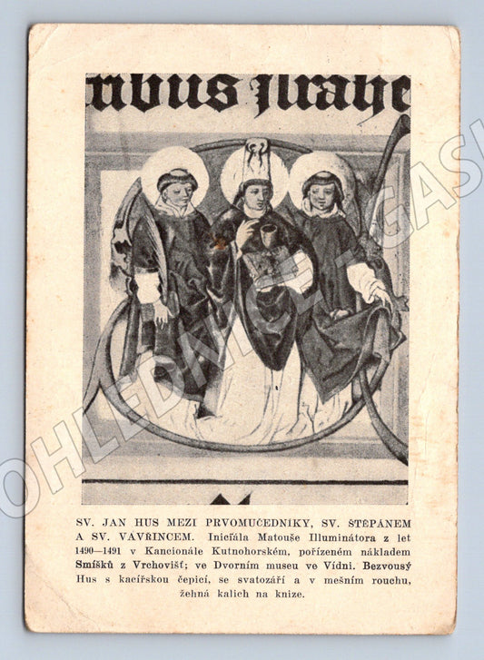 Pohlednice Jan Hus sv. Štěpán a Vavřinec umělecký motiv (M32251)
