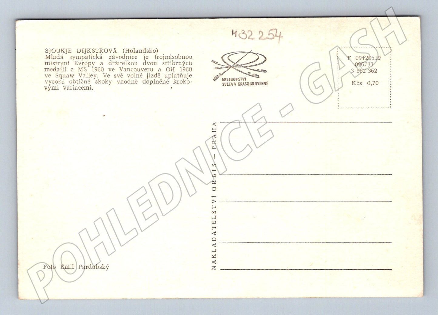Pohlednice Holandsko Sjoukje Dijkstra krasobruslení 1960 (M32254)