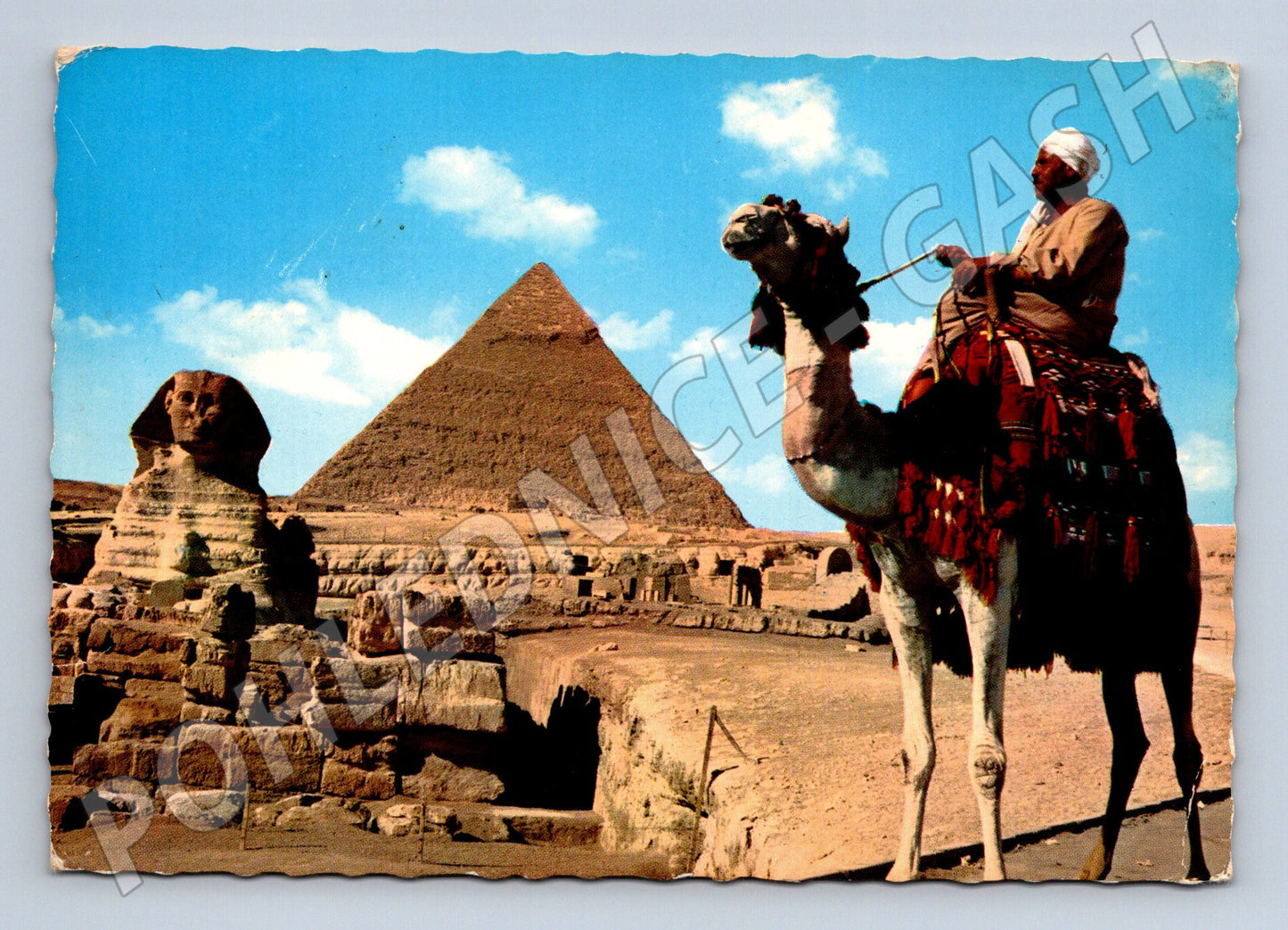 Pohlednice Egypt Gíza Sfinga pyramidy muž na velbloudu (M32255)