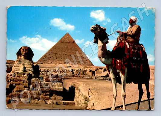 Pohlednice Egypt Gíza Sfinga pyramidy muž na velbloudu (M32255)