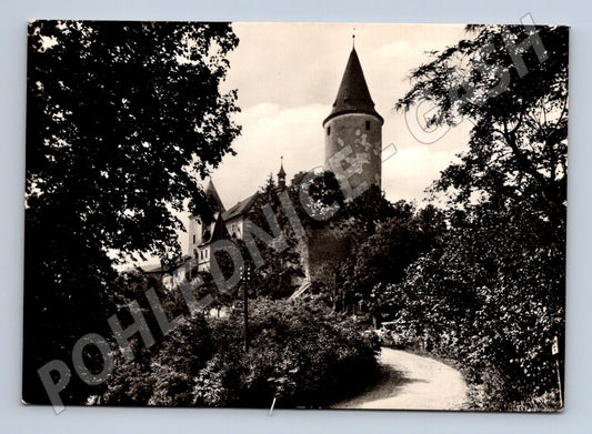 Pohlednice Křivoklát hrad skrz stromy (M32307)